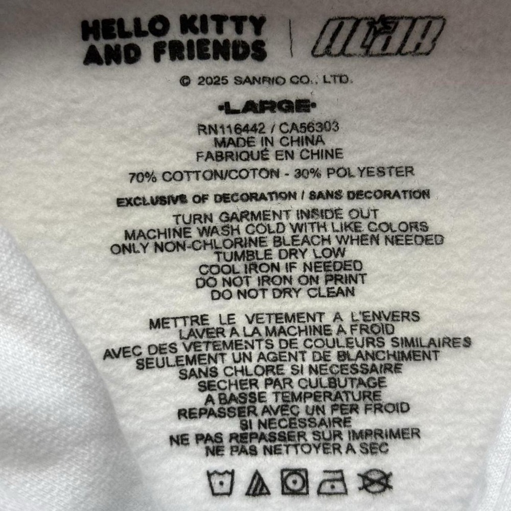 Hello Kitty Rainbow Hoodie Large White Sanrio Graphic Womens Unisex Y2K - Picture 8 of 8